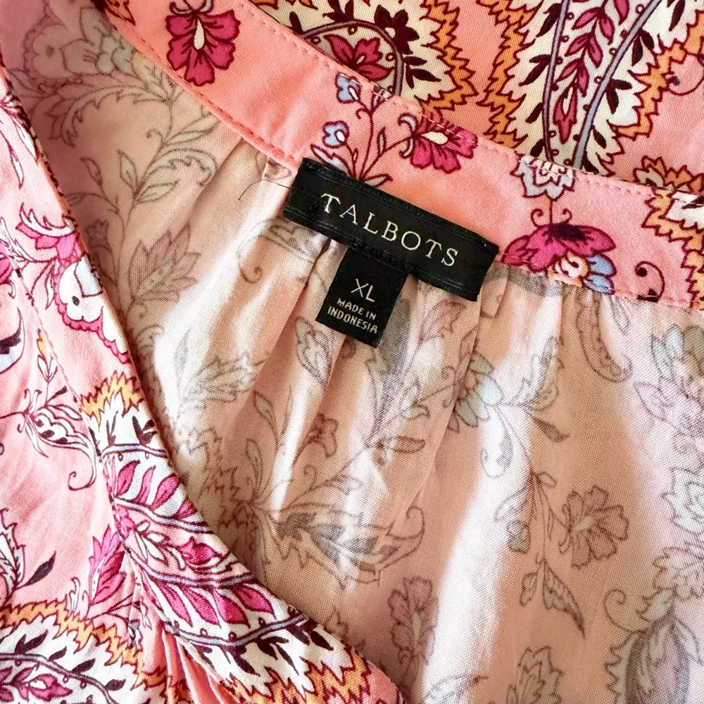 Talbots Dancing Paisley Band Collar Popover Top - Picture 7 of 8